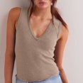 thumbnail image 5 of Delayuji Women 2025 Casual Soft Loose Spring Summer V Neck Sleeveless Tee Shirts Basic Trendy Outfits Clothes Brown M Cotton Spring Tops for Women, 5 of 9