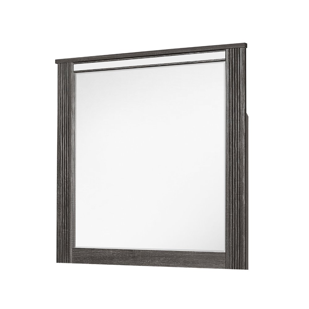 Rectangular Wooden Dresser Top Mirror with Ribbed Design, Gray and