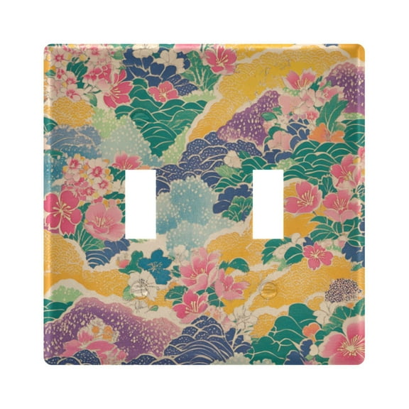 Yayeee Toggle Light Switch Wall Plate 2-Gang 4.56"x4.48" Decorative Outlet Cover, Yellow Floral Wave
