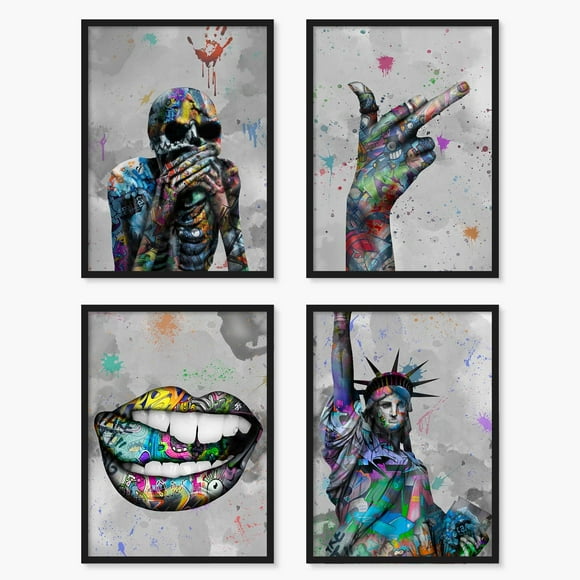 Cool Graffiti Room Canvas Decor - Unframed 8x10 Set of 4, Indie Hippie Trippy Grunge Posters for Room Aesthetic, Edgy Hypebeast Street Pop Art Wall Decor, Prints Picture for Teens Bedroom Room Gifts