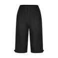 thumbnail image 4 of HKYNLAG Linen Bermuda Shorts for Women Knee Length Lightweight Capri Pants Summer High Waisted Cotton Shorts with Pockets Black L, 4 of 5