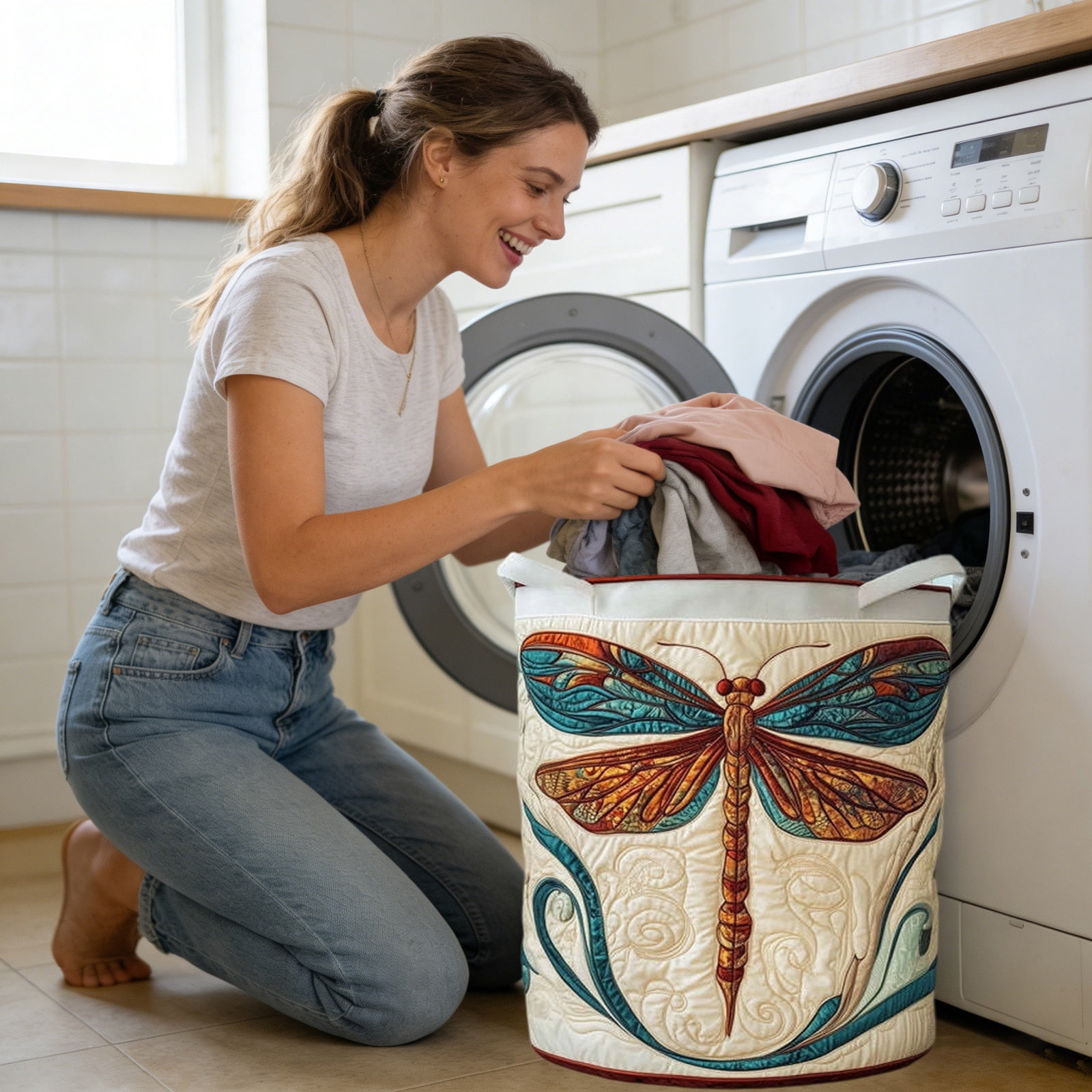 Quilted Laundry Boho Cat Animal Storage Hamper for Nursery Bedroom Laundry Room Sturdy Laundry Hamper with Handles for Home Storage and Laundry Organization Freestanding Utility