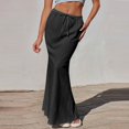 thumbnail image 5 of Evdexr Maxi Linen Skirts for Women Flared Tummy Control Polyester Ankle-Length Dress Boho Plus Size Mermaid Skirt Summer Drawstring Skirts with Pockets Black XL, 5 of 7