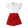 thumbnail image 2 of ATOGUTA Short Skirt Sets Girl 2 Piece Outfits Ruffle Sleeve T-Shirts and Shorts Girls Clothing Sets 2PC Summer Outfits Size 1T-8, Red, 2 of 8