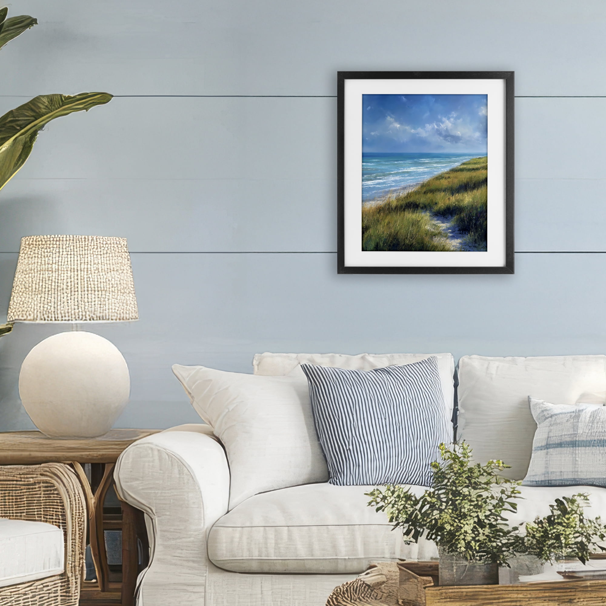 Stupell Industries Coastal Grass & Rolling Waves Black Framed Print Under Glass, design by Franklyn Gregory