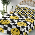 thumbnail image 3 of Ambesonne Emoji Fitted & Top Sheet Set with Sham, Funny Faces Checkered Back, Black White Mustard, 3 of 5