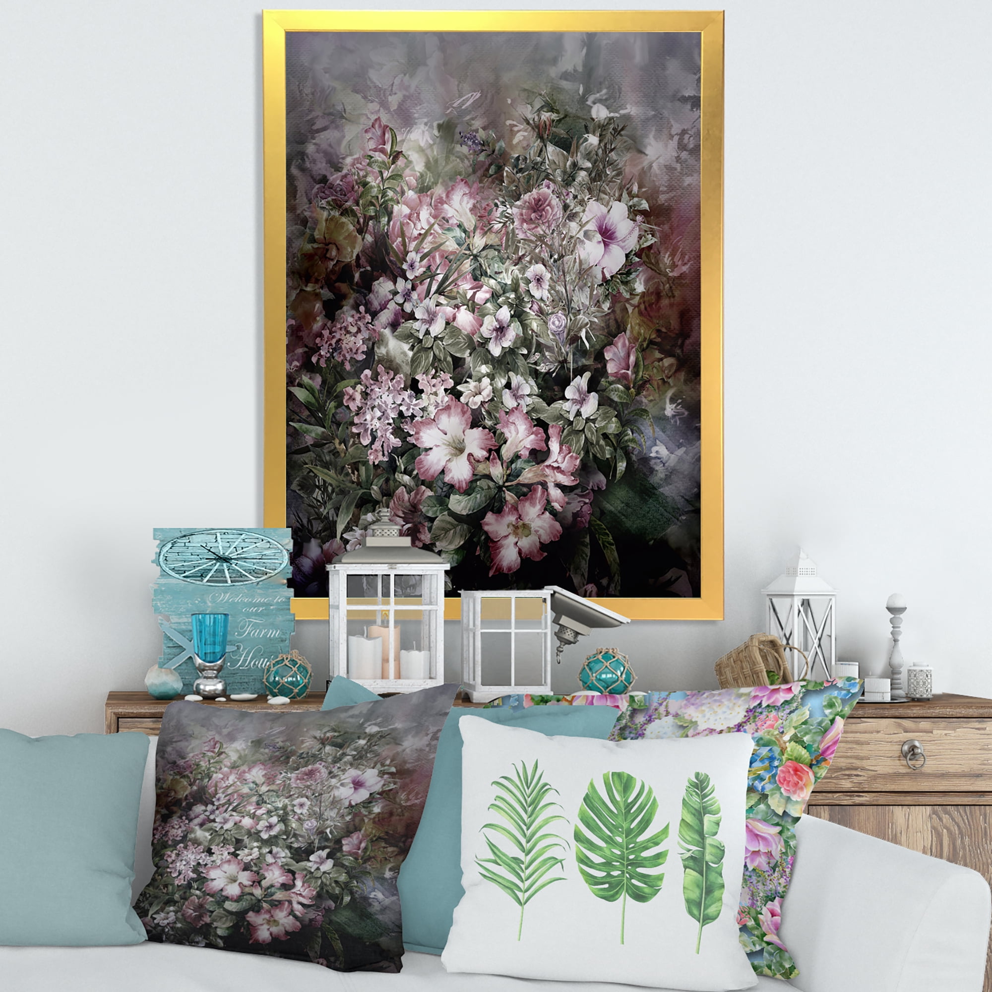 Designart 'Drawing of Flowers Retro IV' Vintage Framed Art Print