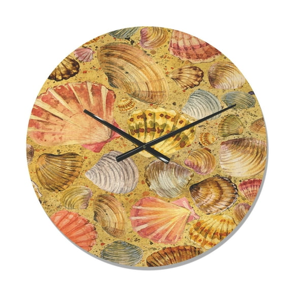Designart 'Sea Sand and Seashell' Modern Wood Wall Clock