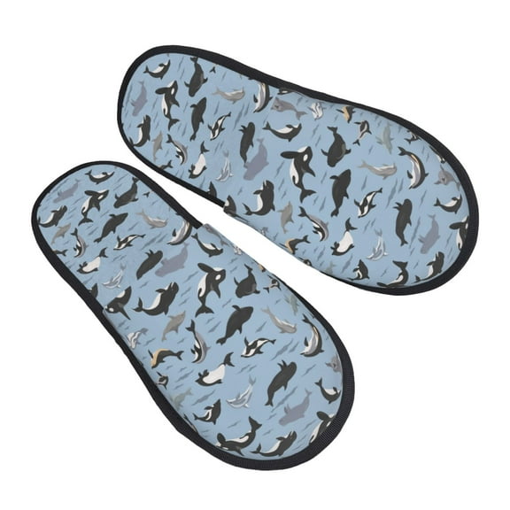 Bingfone Dolphins House Slippers for Women Men with Soft Rubber Sole Slip On for Indoor/Outdoor-Medium