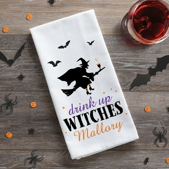 Personalized Drink Up Witches Tea Towel