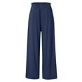 thumbnail image 4 of Pntutb Womens Plus Size Solid Color Linen Sashes Straight Casual Long Pants Trousers Navy S, 4 of 6
