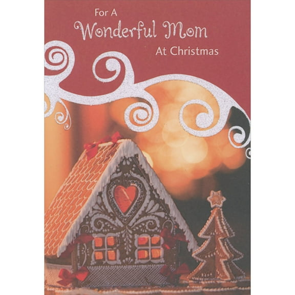 Designer Greetings Gingerbread House, Gingerbread Tree and Glitter Swirls Christmas Card for Mom
