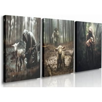 Hieng Jesus and Lamb Canvas Wall Art Jesus Running After Lost Lamb Picture Wall Art Jesus Canvas Print Christian Wall Decor Art Christian Home Decor Jesus Pictures Christian（Only canvas）