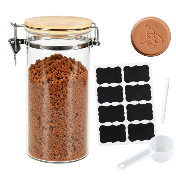 Pethiy Airtight Glass Brown Sugar Container with Stainless Steel Clasp, 1.3 Quart Brown Sugar Keeper for Softening & Storage, Ideal for Coffee Ground, Flour & Kitchen Dry Goods