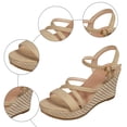 thumbnail image 4 of Rokment Women's Platform Wedge Dressy Sandals Stylish Casual Cross-Straps Espadrilles Chunky Heeled Beach Strappy Summer Shoes for Ladies Vacation Beige Size 6, 4 of 6