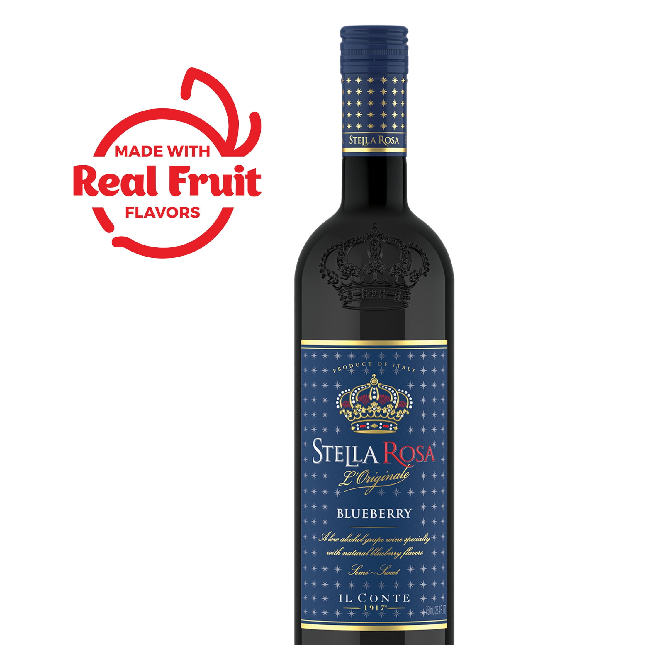 Stella Rosa Blueberry Red Wine 750ml Glass Bottle, Semi-Sweet, 5% ABV, Piedmont Italy