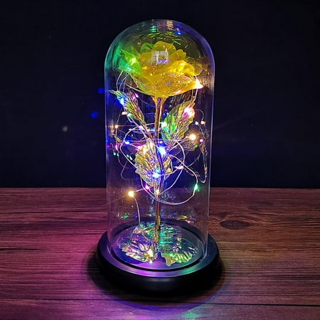 

Leleyat Fleur Galaxy Rose in Beauty and the Beast Dome - 24K Flower Gift - Light Up Rose with LED Colored Lights Doubles as Nightlight