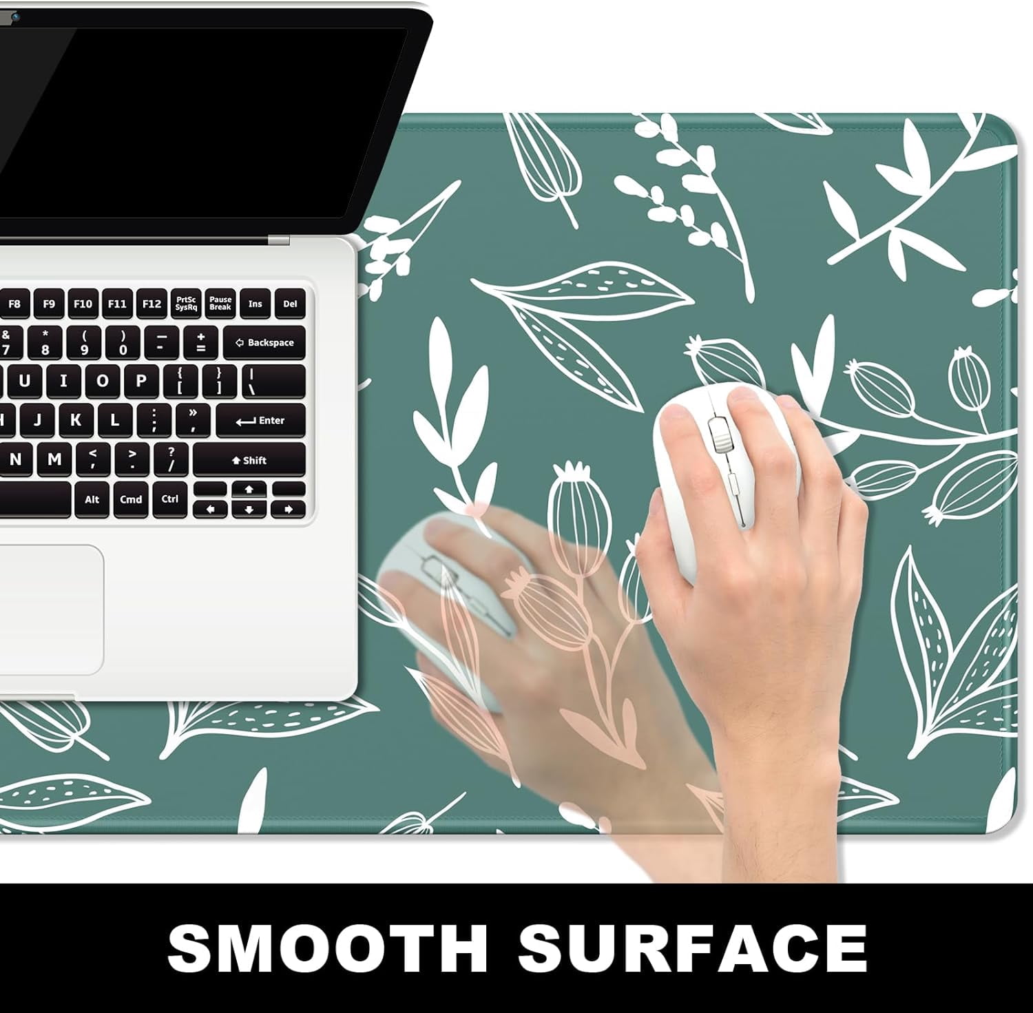 Large Mouse Pad, Desk Pad, XXL XL Extended Gaming Mouse Pad, Desk Mat for Office & Home, Long Keyboard Mat, Huge Mouse Pad, Desktop Full Cover 35.5 x 15.7 Inches, Minimalist Green Flowers