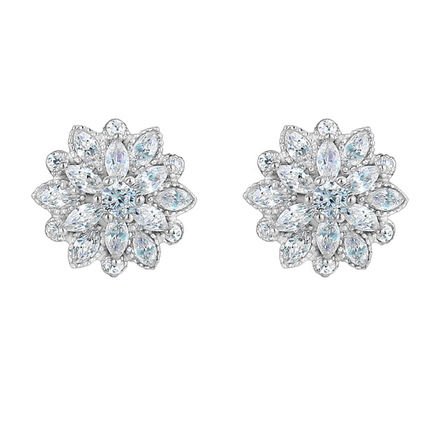 Pendientes de tuerca con forma de flor nupcial de circonia cúbica completa de 15mm para mujer y niña, regalo de joyería para el Día de San Valentín/día de la madre/Navidad