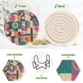 thumbnail image 4 of Yayeee 6 PCS Drink Coasters with Holder Set Woven Absorbent Round Tabletop Hot Pad, Orange Geometric, 4 of 7