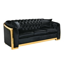 CoSoTower Velvet Luxury Chesterfield Sofa Set, 84 Inches Tufted 3 Seat Couch with Gold Stainless for Living Room, Black Fabric