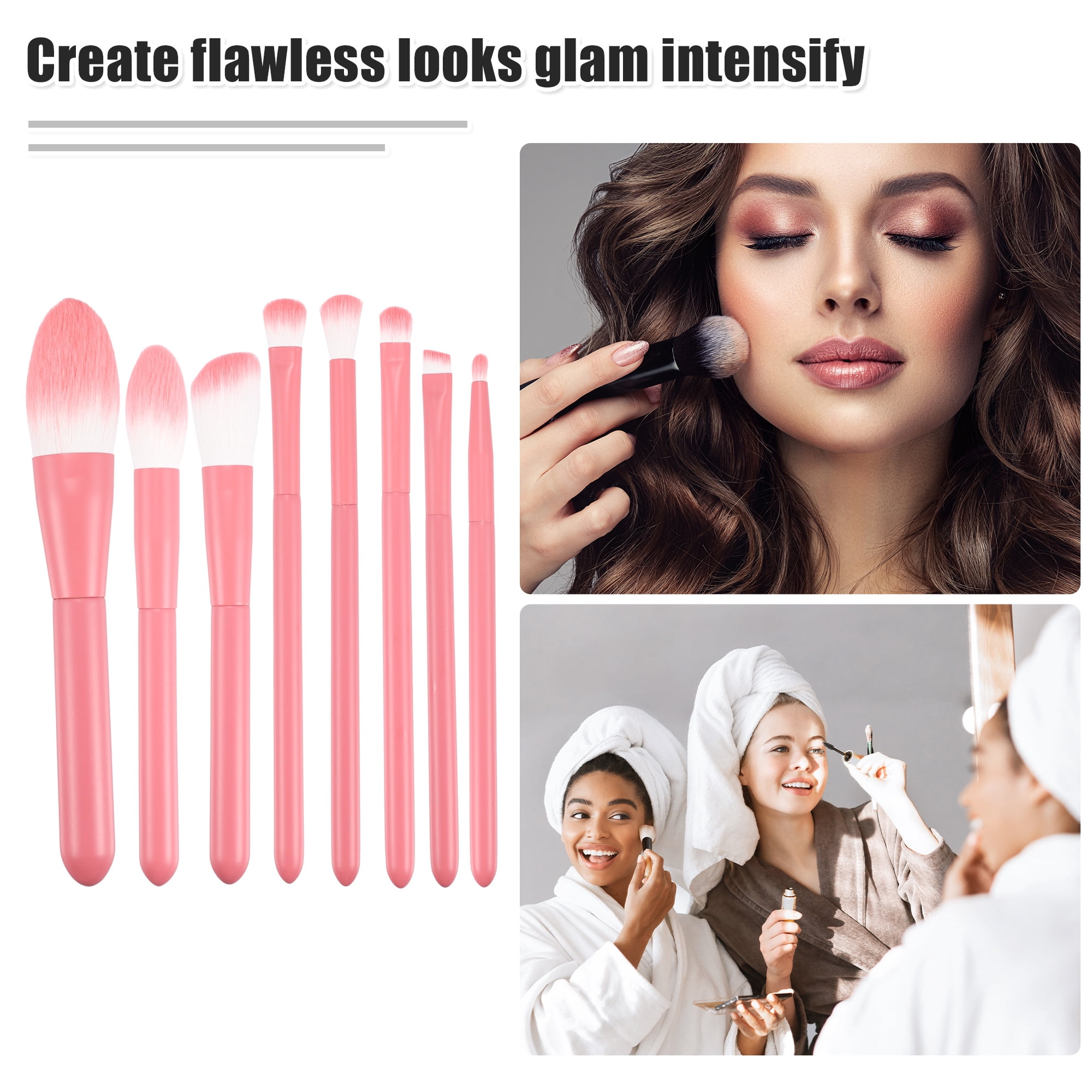 Unique Bargains 8 Pcs Makeup Brush Set Travel Pink