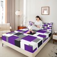 thumbnail image 3 of Manfei Modern Geometric Block Bed Sheets, Abstract Square Art Fuul Size Sheets, Purple Black Gray, Black Reversible 4-Piece1 Flat Sheet + 1 Fitted Sheet + 2 Pillowcases, 3 of 6