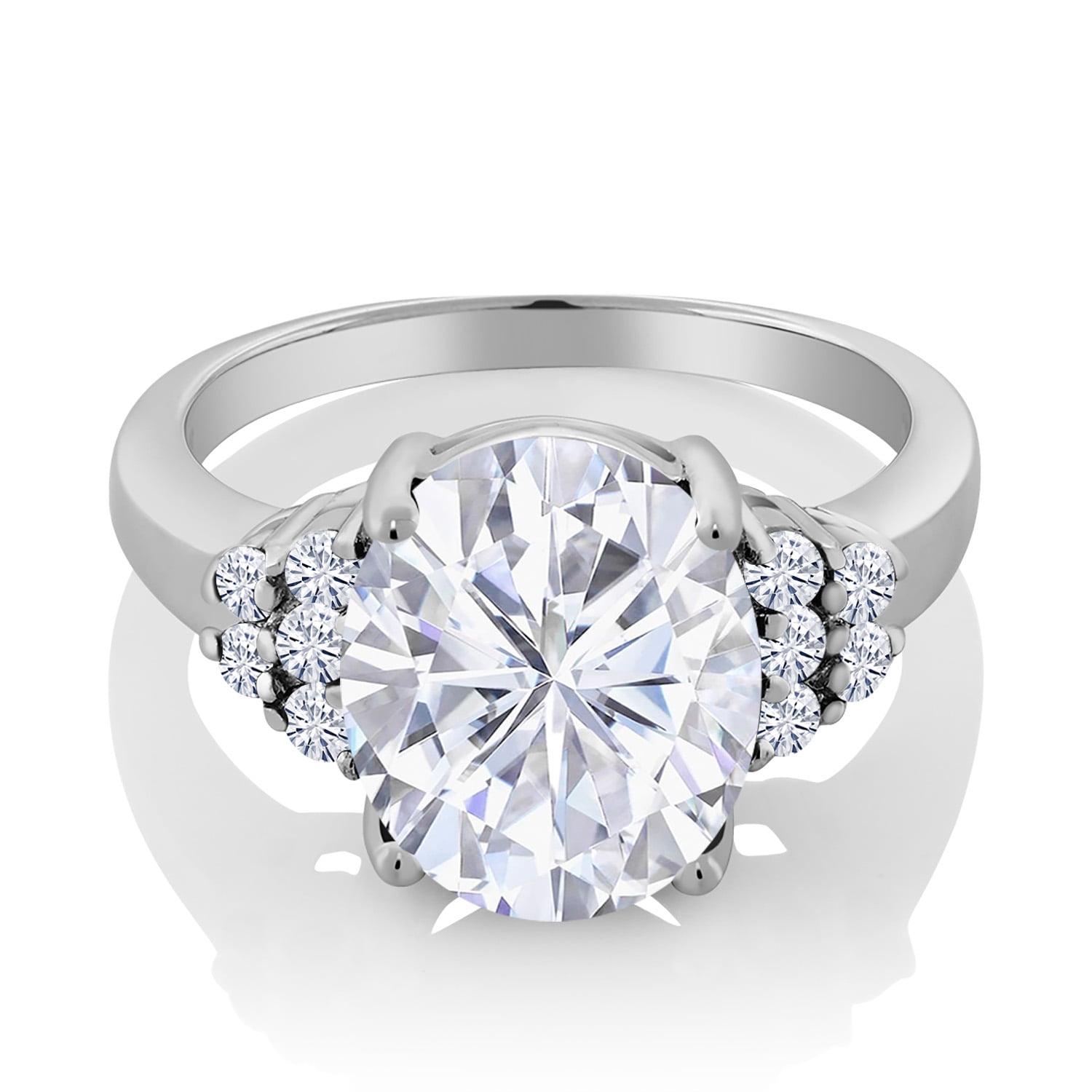 Gem Stone King 5.53 Cttw White Moissanite Engagement Ring for Women | 925 Sterling Silver | Oval 12X10MM (Size 9)