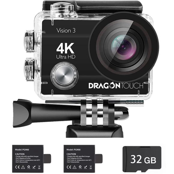 Dragon Touch Cámara de Acción 4K 20MP Vision 3 con Tarjeta de 32GB