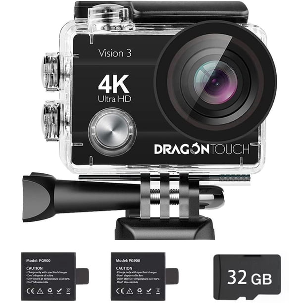 Dragon Touch Cámara de Acción 4K 20MP Vision 3 con Tarjeta de 32GB
