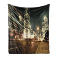 thumbnail image 1 of City Soft Flannel Fleece Blanket, Shanghai Lujiazui Finance and Trade Zone of the Modern City Night View, Cozy Plush for Indoor and Outdoor Use, 50" x 60", Charcoal Grey Multicolor, by Ambesonne, 1 of 6