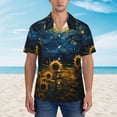 thumbnail image 2 of Pofeuu Oil Starry Sky Sunflower Print Hawaiian Shirt for Men Sleeves Casual Button Down Summer Beach Dress Shirts T-Shirts,XX-Large, 2 of 7