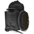 thumbnail image 1 of IDALIO Juego de cepillo y peine para barba para hombres con cerdas de jabalí naturales, cepillo para barba, peine de madera de peral y tijeras de acero inoxidable para recortar barba, 1 of 1