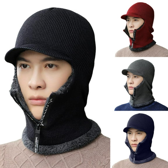 D-GROEE Knitted Balaclava Zipper Opening Fleece Lining Beanie Hat Winter Neck Warmer Ski Face Cover Neck Gaiter