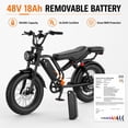 thumbnail image 4 of 750W Electric Mountain Bike for Adults, 1500W Peak Motor, 20 MPH 20" x 4" Fat Tire E-Bike, 48V 18Ah Removable Battery, Up to 45 Miles, Full Suspension, 7-Speed, 2-Seater, UL2849 Certified, 4 of 10