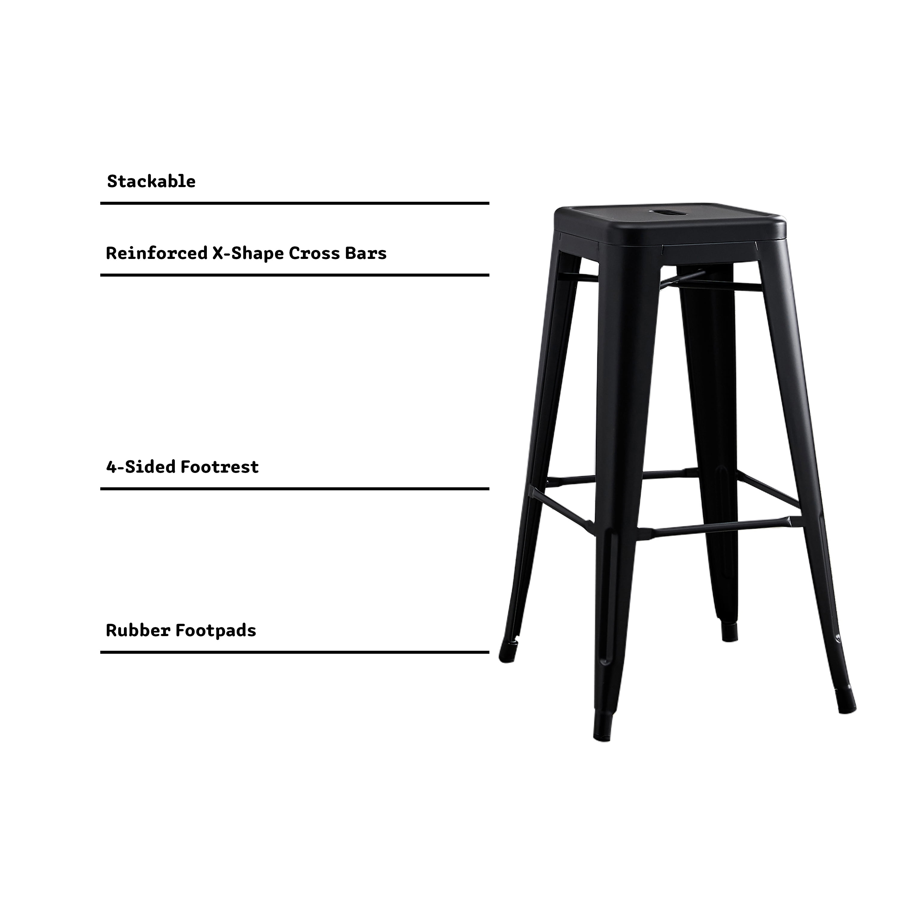 AC Pacific 30” Metal Backless Barstool Set of 2 – Country Rustic Style, Lightweight & Sturdy Build, Easy Assembly – Distressed Matte Black