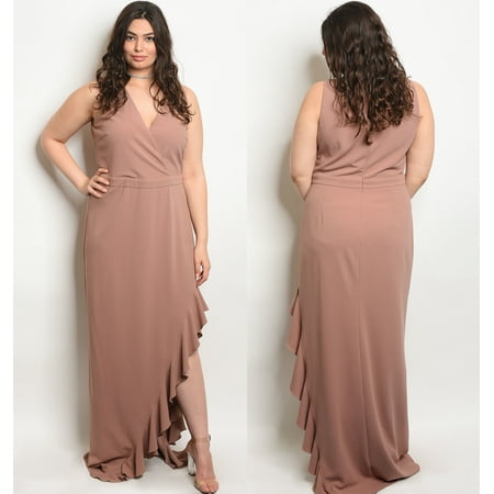 Asymmetrical Gown - JED FASHION Women's Plus Size Sleeveless Asymmetric Hem Long Gown