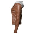 thumbnail image 3 of FashionOutfit Women's Casual Detached Hood Zipper Closure Notched Collar Leather Jacket, 3 of 5