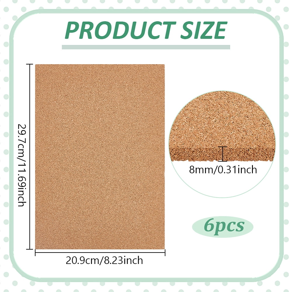 6 Pcs Rectangle Corkboards Tiles 8.2 x 11.6 x 0.3 inch Square Bulletin Boards Cork Board for Home School Office Display Supplies