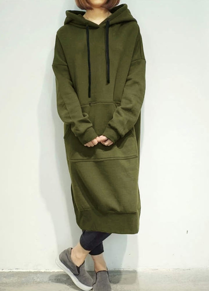 Long Sweatshirt Hooded Dress 