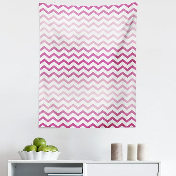 Pale Pink Tapestry, Chevron Zigzag Pattern Twisted Parallel Lines in Vibrant Tones Graphic, Fabric Wall Hanging Decor for Bedroom Living Room Dorm, 5 Sizes, Magenta White, by Ambesonne