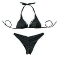 ELFINDEA Bikini Women Solid Set Two Piece Filled Bra Beachwear Black M