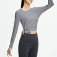 thumbnail image 4 of Aobny Women'S Solid Color Crew Neck Long Sleeve Casual Shirt,Gray,L, 4 of 6