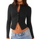 thumbnail image 4 of Blusas de Larga para Mujer, Cárdigan Ligero de Otoño, Camisetas para Salir, Blusas Acanaladas con Botones, Lindas y A Negro M, 4 of 10