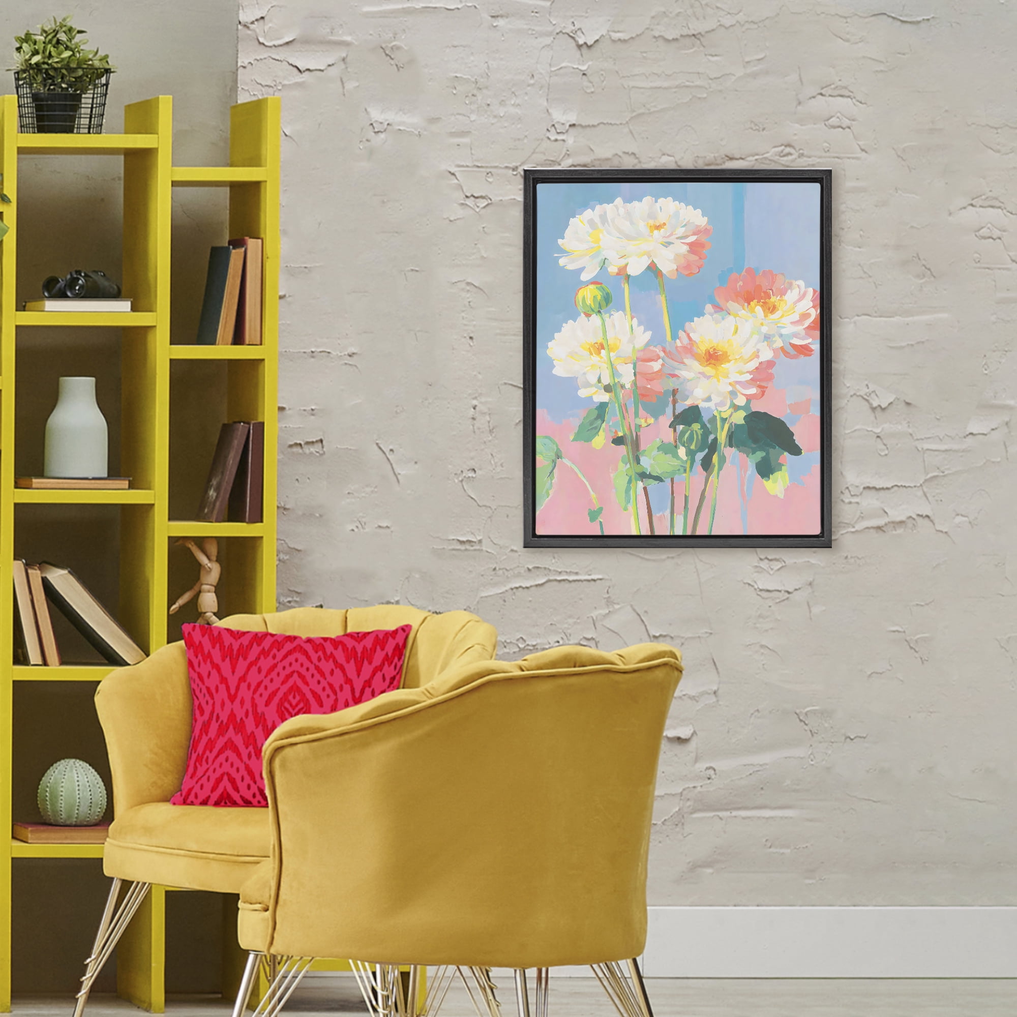 Stupell Industries Colorful Chrysanthemum Impressions Black Framed Floater Canvas Wall Art, design by Sisi and Seb