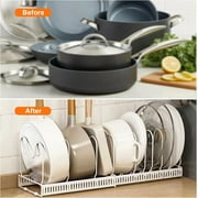 Mimifly Expandable Pans Organiser Rack, 10 Adjustable Compartments, Pantry Cupboard Bakeware Lid Plate Holders, White