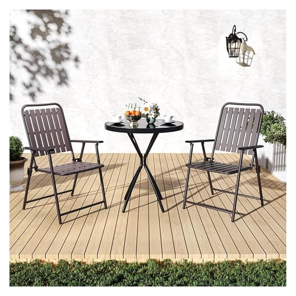 XYX 3 Pieces Patio Bistro Set Folding Small Table Chairs Set for 2 Outdoor Bistro Furniture Sets with Glass Coffee Table for Lawn Backyard Balcony Poolside