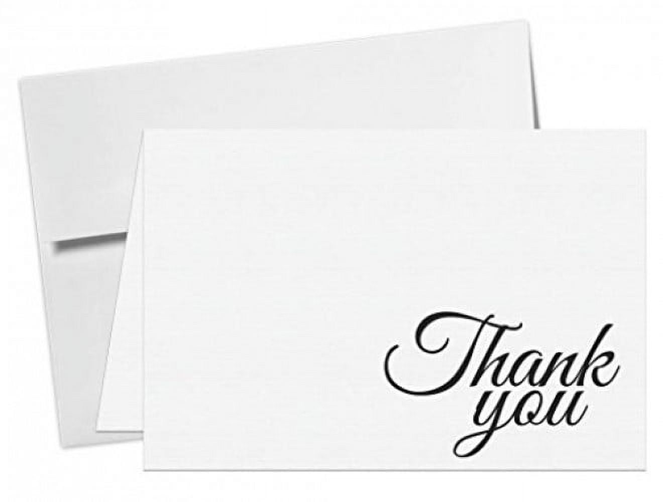 Thank You Greeting Cards, White Heavy Linen Cardstock and Envelopes for Business, Weddings, Birthdays, Holidays, Graduation, etc. | 5" x 7" Cards When Folded | 25 per Pack