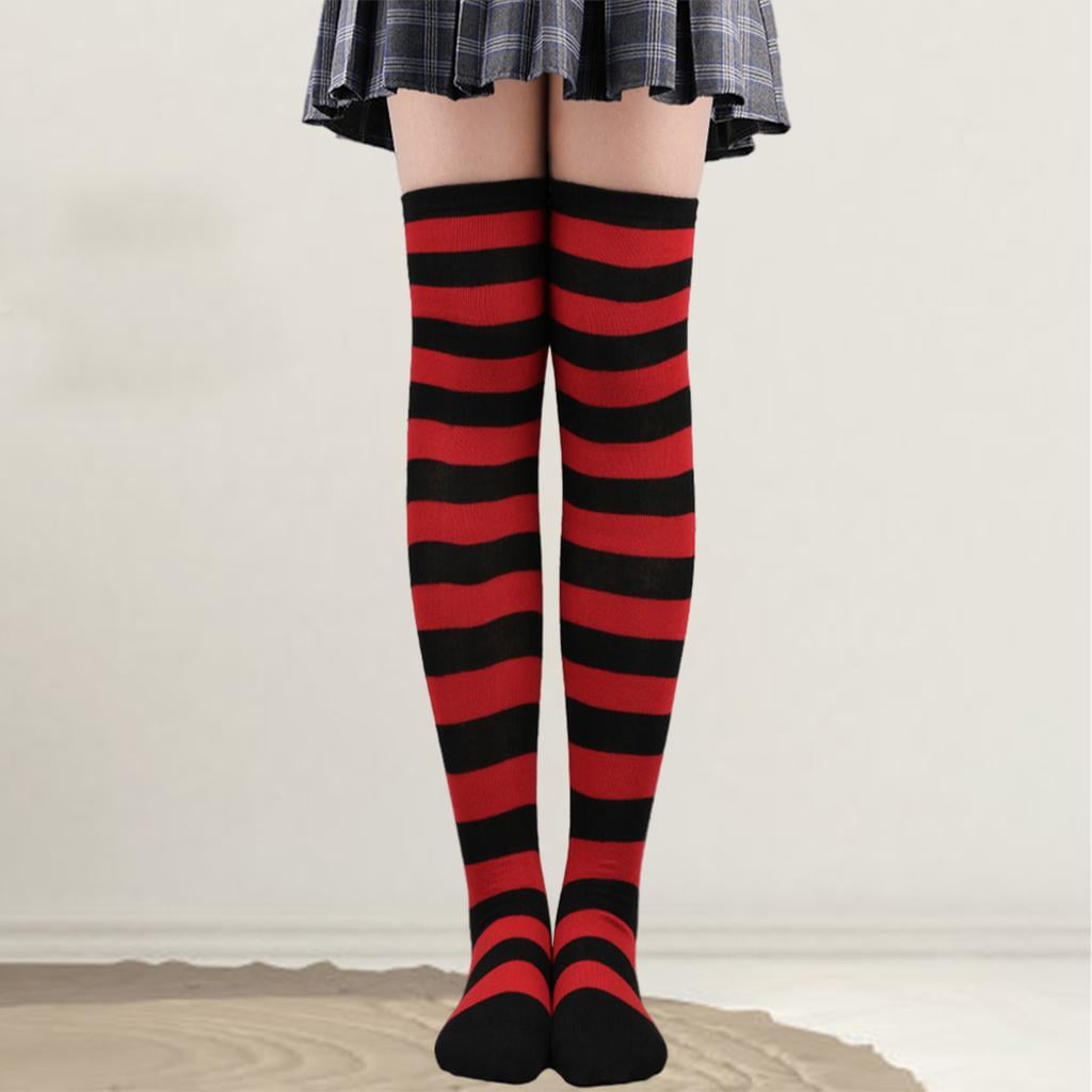Red Striped Thigh High Red And Black Knee High Socks Red Black