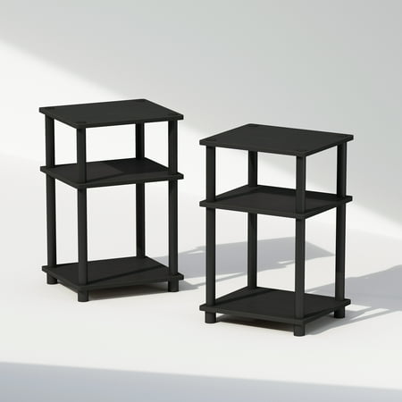 Furinno Just 3-Tier Turn-N-Tube Open Storage Nightstand, 2-Pack, Americano/Black